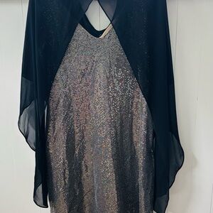 Connected Apparel Silver and Black Cape Dress
